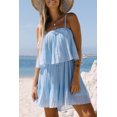 thumbnail image 1 of ABPHQTO Mini vestido escalonado con tirantes finos plisados azul cielo para mujer, 1 of 5