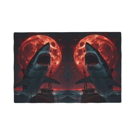 

Table Placemats Set of 6 - Red Moon Shark Sailboat 12x18 In Faux Linen Double Heat Resistant Place Mats Cloth Indoor/Outdoor Placemats Washable Table Mats for Dining Kitchen Party