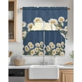 thumbnail image 2 of Daisy Kitchen Curtain and Valance Set 3 Pieces,Rod Pocket Short Tier Curtains 24 Inch Length,Spring Floral Summer Botanical Elegant Navy Blue Swag Topper Small Window Treatment for Cafe Bathroom, 2 of 6