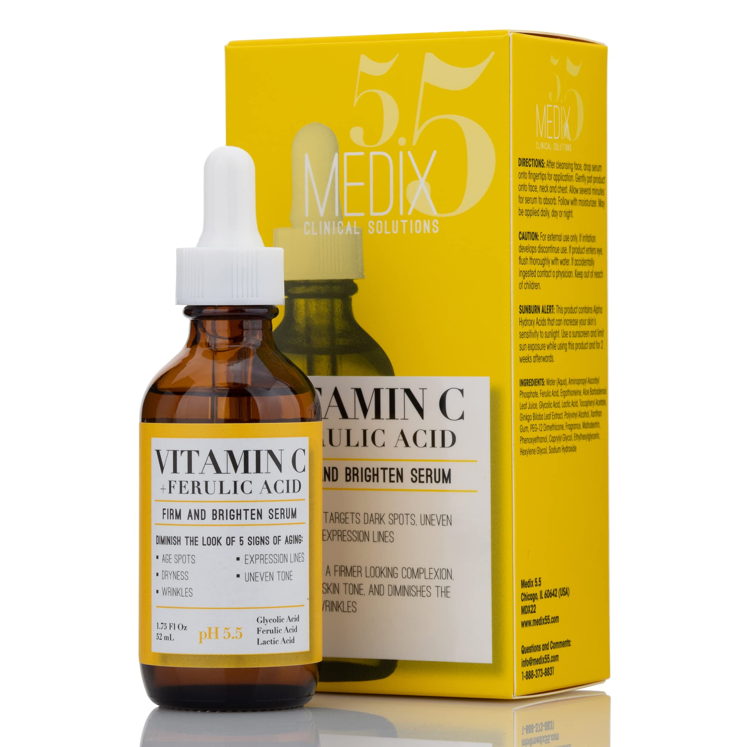 Medix 5.5 Vitamin C Serum with Ferulic Acid. Skin Brightening Serum for