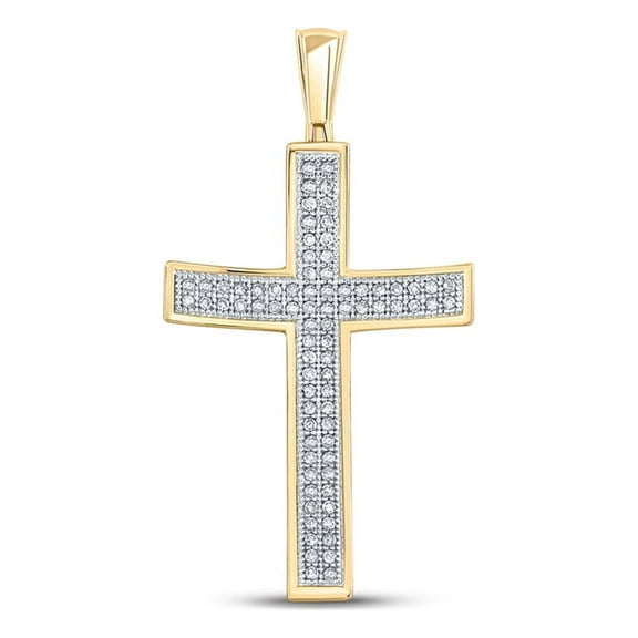 10kt Yellow Gold Mens Round Diamond Cross Charm Pendant 1/4 Cttw