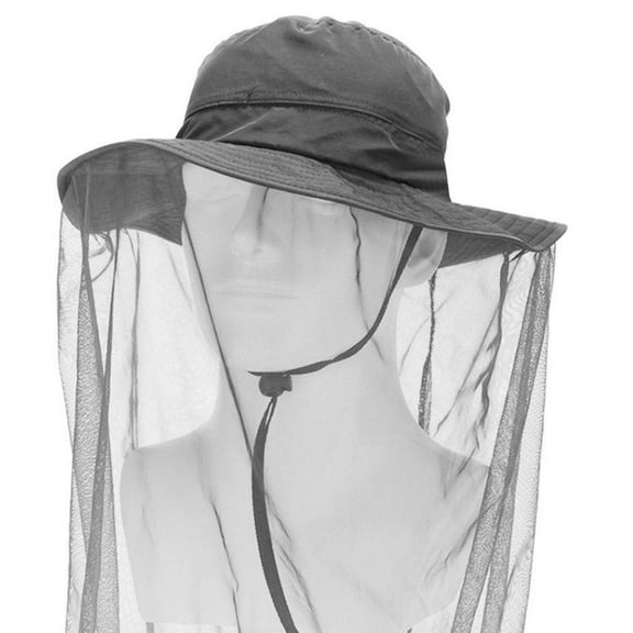 IClover Net Mesh Head Face Protector Anti-mosquito Mask Hat [4 Colors] Insect Bee Mosquito Bug Resistance Sunhat Safari Hat without UV Protection for Travel Camping Pasture Gray