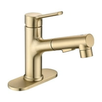 Bathroom Sink Faucet with Pull Out Sprayer, Single Handle Modern Bathroom Basin Faucet with Pop-up Sink Drain Stopper & Deck Plate,Brushed Gold