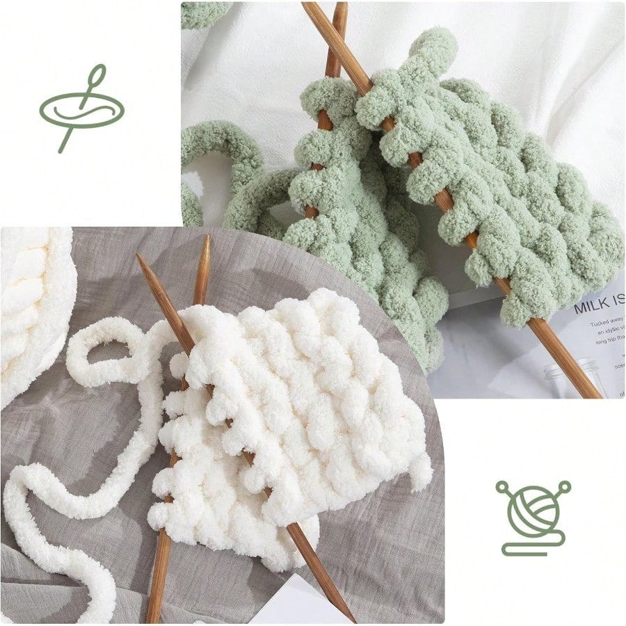 8 Pack Assorted Chunky Yarn for Crochetinger Bulky Large Soft Fluffy Yarn Plush Fuzzy Yarn Thick Chenille Yarn for Hand Knitting/Arm Knitting 4 White 4 Sage Green 27yds 8 oz Each Skein