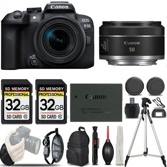 Canon EOS R10 Mirrorless Camera with 18-150mm Lens  50mm f/1.8 STM Lens -LOADED KIT (International Version)