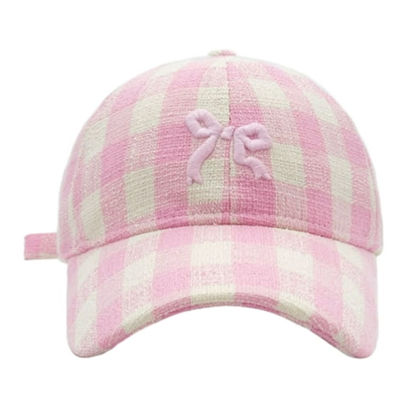 Aurgiarme Women Vintage Checkered Baseball Cap Fits Girls Women Wide Brim Embroidery Bow Adjustable Cap Curved Brim