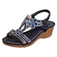 thumbnail image 6 of Wedge Sandals for Women Comfortable Platform Elastic Ankle Strap Wedges Heels Rhinestone Beaded Dressy Open Toe Summer Footwear Blue Size 8, 6 of 6