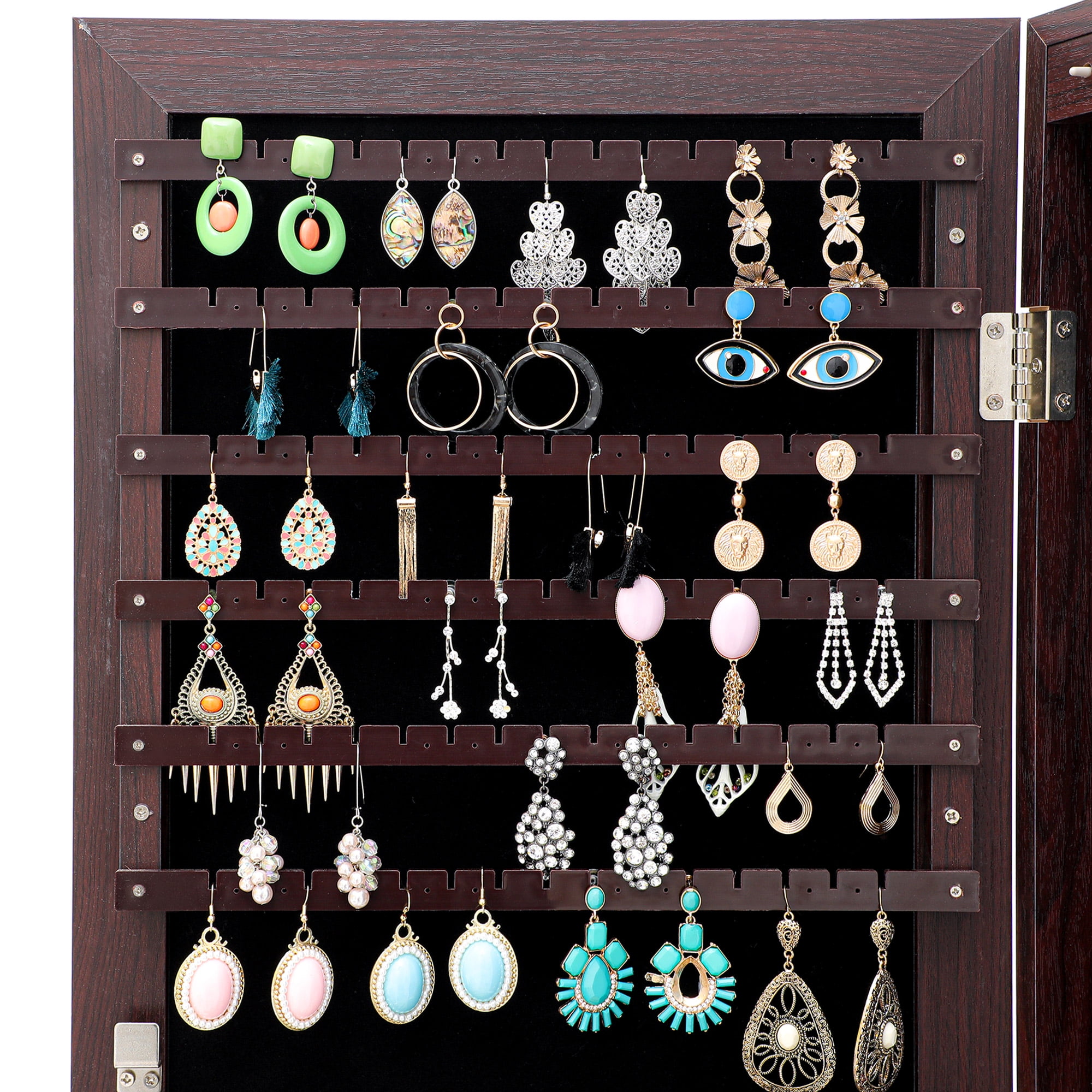 Resenkos LED Light Mirrored Jewelry Cabinet with Storage Drawer, Door/Wall Jewelry Armoire with Full-Length Mirror Brown Resenkos LED Light Mirrored Jewelry Cabinet with Storage Drawer, Door/Wall Jewelry Armoire with Full-Length Mirror Brown