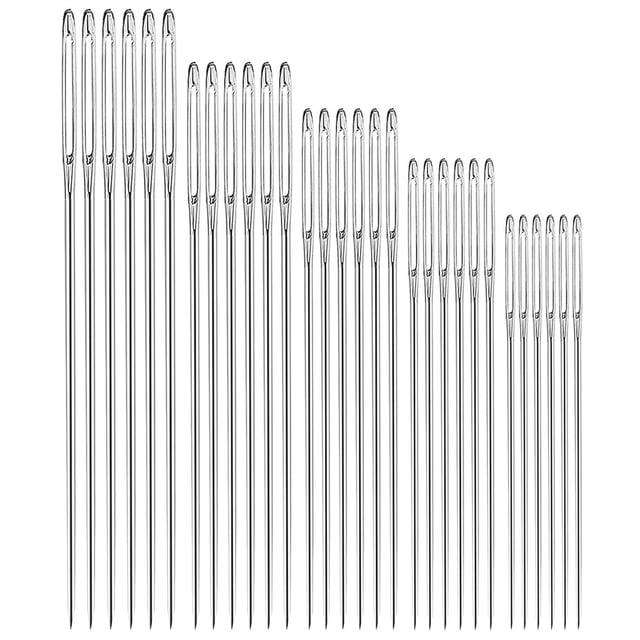 30Pcs Large-Eye Stitching Sharp Thick Needles, 5 Sizes Stainless Steel Sewing Needles Kit for Embroidery and Hand Sewing
