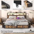 thumbnail image 4 of LED Queen Bed Frame with Storage Headboard & 4 Drawers, Industrial Metal Platform Bed with Power Charging Station & USB Ports, 4 of 10
