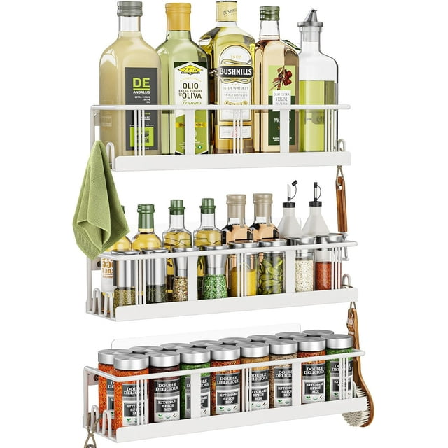 Spice Rack Wall Mounted SpaceSaving Spice Organizer for Spice Jars and Seasonings Screw or Adhesive Hanging Spice Rack Organizer for Your Kitchen Cabinet or Pantry Door