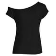 thumbnail image 4 of Bjutir Ladies Tops Casual Off Shoulder Solid Color Irregular Top Women Summer Short Sleeve T Shirt Black L, 4 of 5