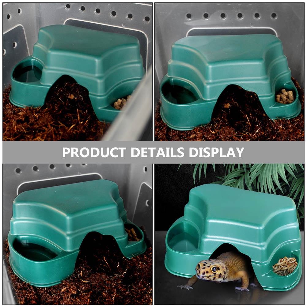 Hytrove Reptile Hide Cave Habitat with Feeder Bowl Basking Platform for Small Reptiles 1Set