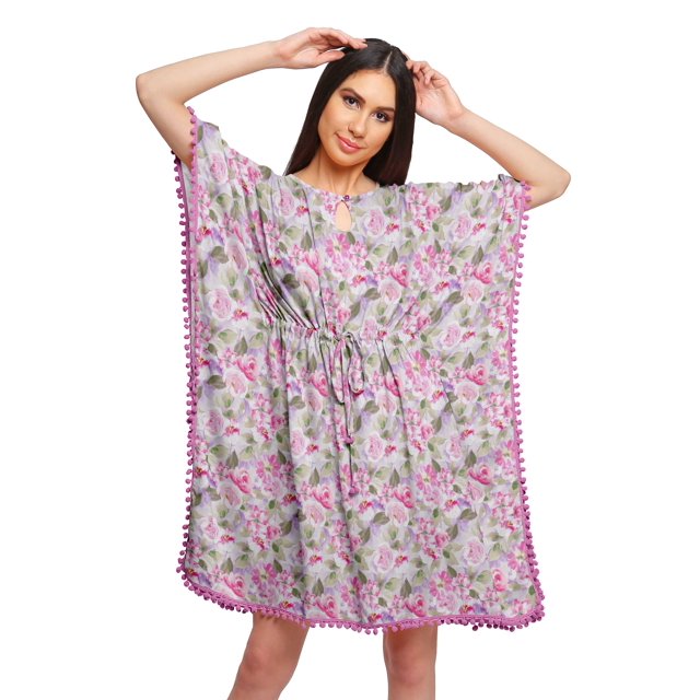 Moomaya Robe Courte de Caftan de Plage, Robe de Couverture Imprimée, Kaftan pour Femmes, Tenue de Plage, Couverture