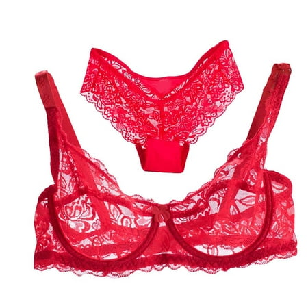 

HEVIRGO Underwear Sexy Breathable Nylon Floral Lace Bra Panty Set for Home