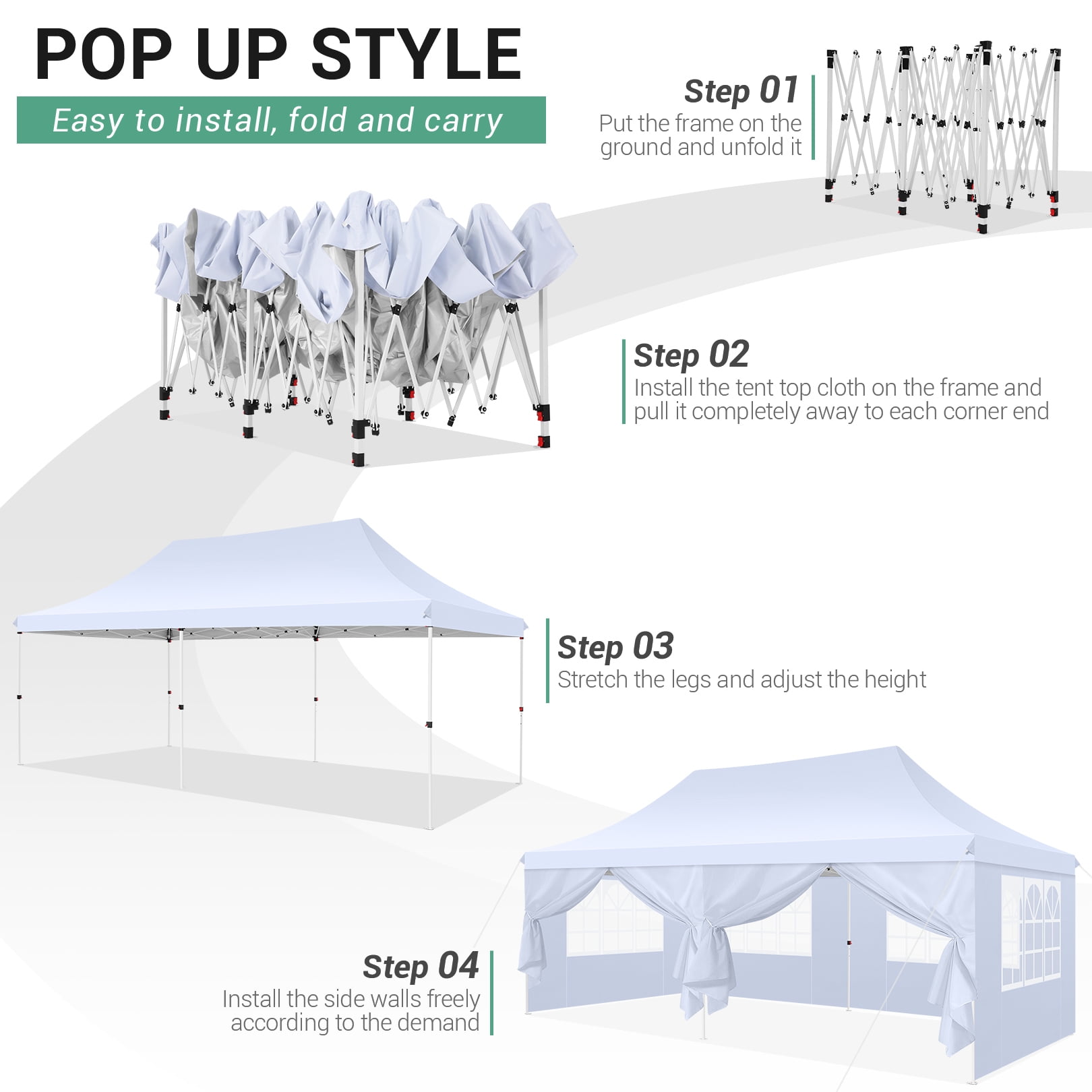 SANOPY 10'x20' Ez Pop up Canopy Party Tent with 6 Sidewalls, Waterproof and Sun Shelter Heavy Duty Canopy for Market with Carry Bag, White