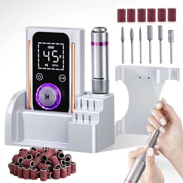 Taladro de uñas Puriom portátil eléctrico 45000 RPM blanco con brocas