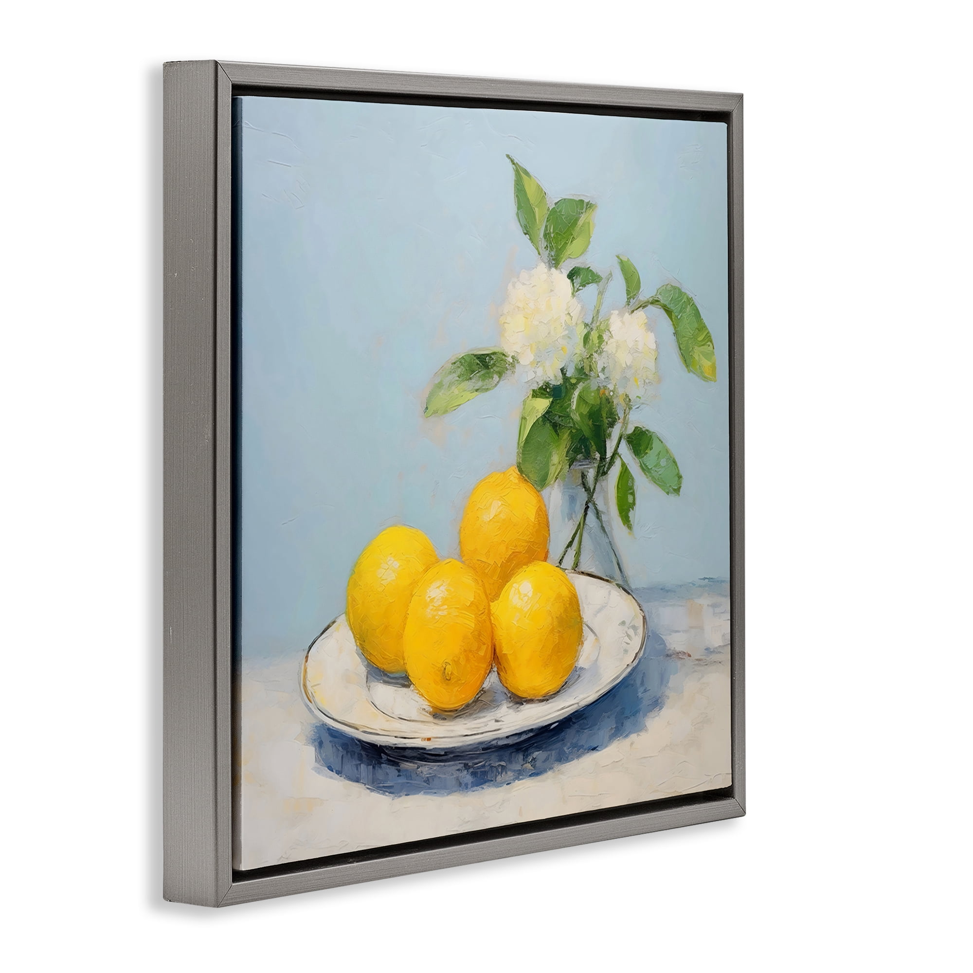 Stupell Industries Vase of Flowers and Lemons Gray Framed Floater Canvas Wall Art, design by Creative Studio