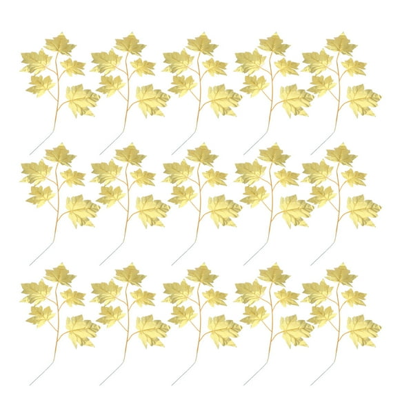 15Pcs Golden Simulated Maple Leaf Silk Faux Leaves for Indoor Decor