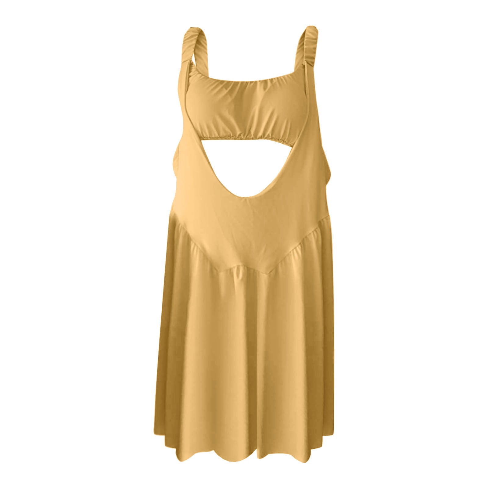Skirt Suit Womens Tennis Dress Built In Bra And Shorts Pockets Cut Out Workout Outfits Athletic Dresses Two,Yellow Women'S Blended Dress L