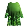 thumbnail image 4 of Girls St Patrick's Day Dress Green Clover Print Long Sleeve Fit & Flare Casual Party Dress for Kids 4T-14,Size 7-8 T, 4 of 6