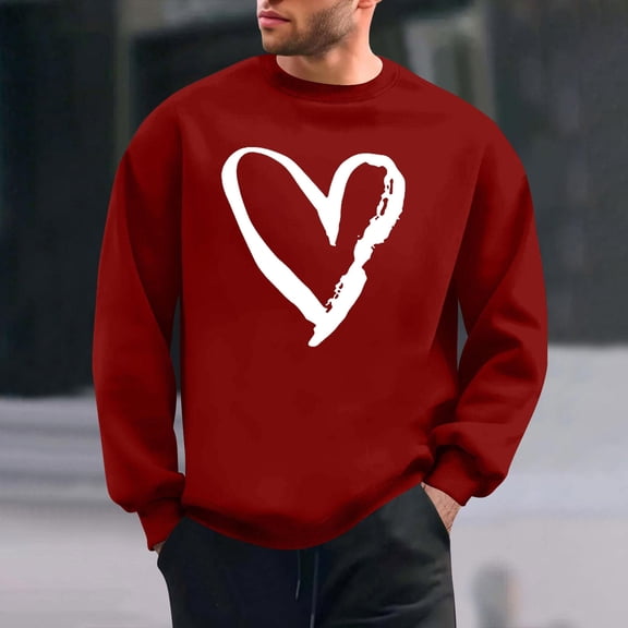 PNTUTB Fashion Valentine's Day Print Loose Comfort Casual Long Sleeves Crew Neck Pullover Sweatshirts for Men