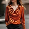 thumbnail image 2 of VISALY Elegant Cowl Neck Long Sleeve Shirts for Women Dressy Casual Blouses Smocked Tops Work Blouses Work Shirts Business Casual Basic Tee Tshirts Tunic Pullover Sweatshirts Fall Fitted Tops Gold Xl, 2 of 5
