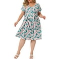 thumbnail image 1 of GRACE & GRANDEUR Robe Midi d'Été Plissée à Fleurs à Manches Courtes à Col Rond pour Femme Grande Taille3X Rose Vert, 1 of 6