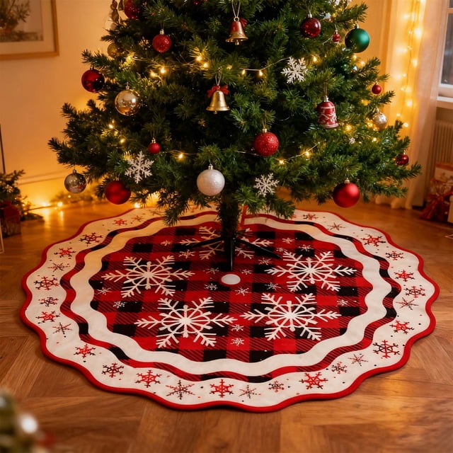 Falda para árbol de Navidad Clot H, decoración navideña de 36 pulgadas, manualidades navideñas, copos de nieve a cuadros, base para árbol de Navidad, suministros navideños, decoraciones de Halloween,