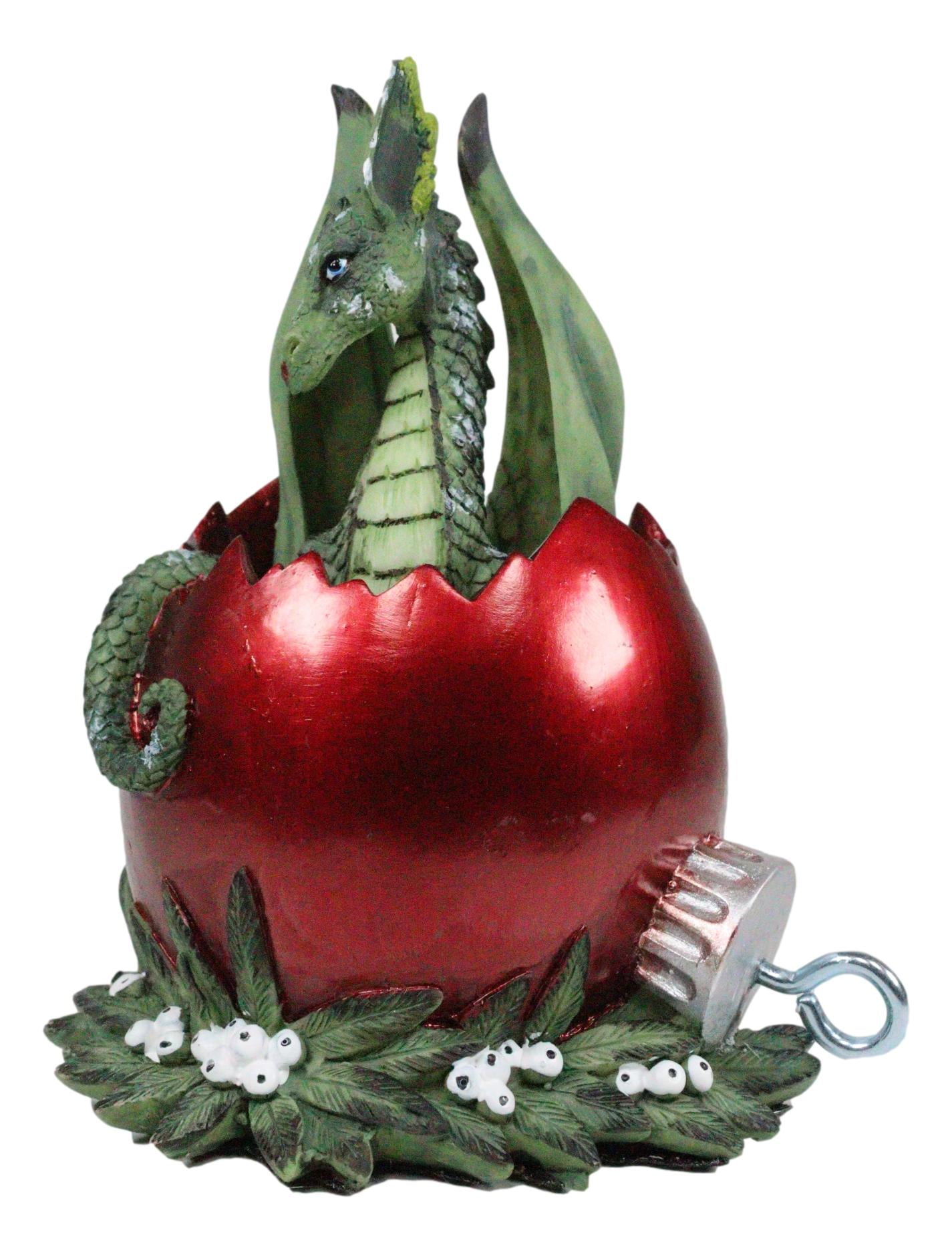 Ebros Amy Brown Holiday Green Mischief Dragon Hiding Red Egg Ornament Figurine
