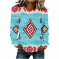thumbnail image 2 of Graphic Sweatshirt for Women Vintage Aztec Diamond Print Crewneck Long Sleeve Pullover Soft Fleece Lined Casual Comfort Fit Bohemian Style Clothes Top, 2 of 5