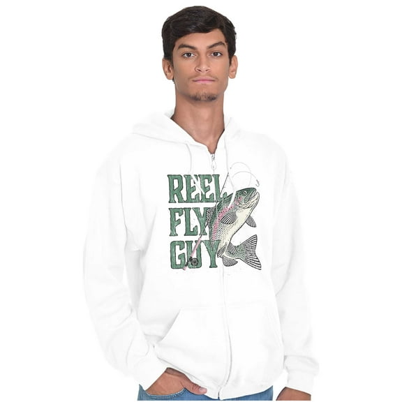 Reel Fly Guy Fishing Lover Cool Funny Unisex Fleece Graphic Zip Up Hoodie Brisco Brands 2X