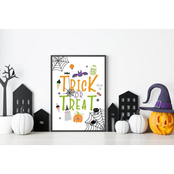 WestConfe Halloween Print, Room Halloween Wall Art, Trick or Treat Poster, Playroom, Halloween Party Decor, Party Signs