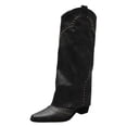 thumbnail image 3 of Leozcaa Knee High Boots Women Fold Over Western Cowboy Long Boots Pointed Toe Mid Tube Dress Tall Boots, 3 of 8