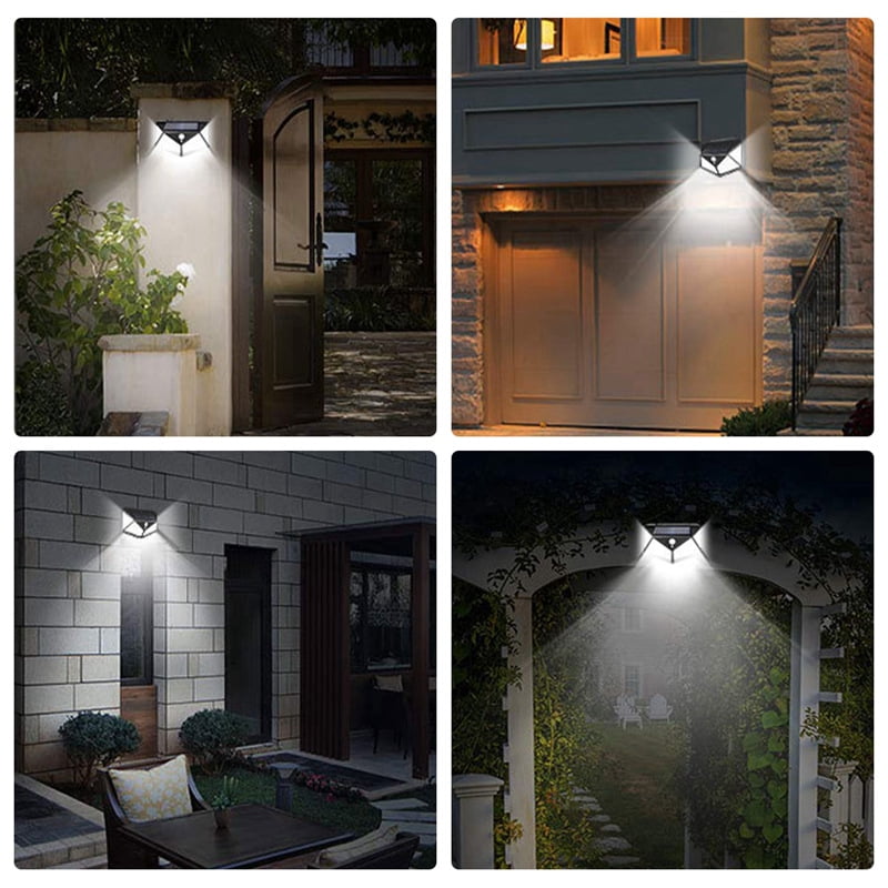 Set of 4, Solar Lights Outdoor, 3 Lighting Modes, 100 LEDs, Motion Sensing Wall Light, Weatherproof for Yard, Stairs, Garage, Fence, Porch