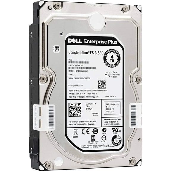 DELL ENTERPRISE CLASS 4TB 7.2K RPM SATA 3.5 6Gbps HARD DRIVE W/TRAY FOR PowerEdge R210 II R220 R310 R320 R410 R415 R420 R510 R515 R520 R710 R720 R720XD T110 II T310 T320 T410 T420 T620 T710