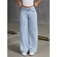 thumbnail image 3 of Ladies Low Waist Jeans Loose Straight Jeans Casual Bow Embrooded Jeans with Pockets, 3 of 6