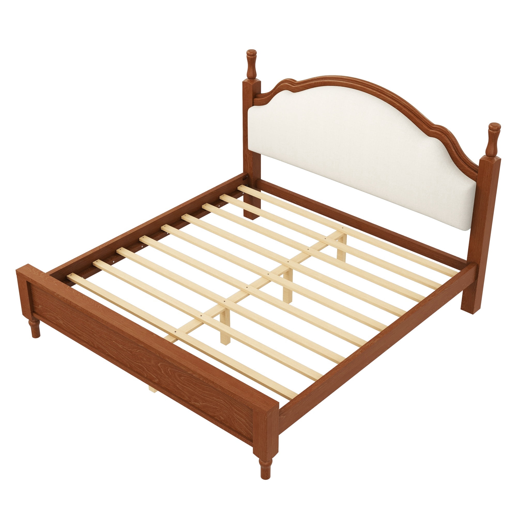 Euroco Wood King Size Platform Bed with Upholstery Headboard, Brown