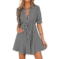 thumbnail image 2 of JoveMarine Cocktail Dresses for Women Striped Short Sleeve - V-Neck Button Up A-Line Shirt Dress for Office and Beach Party,Black L, 2 of 8