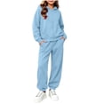 thumbnail image 7 of Hzzrkos Kids Casual Loose Solid Color Long Sleeve Hooded Zip Up Sweatshirt Jogger Pants Tracksuit Set Drawstring Active Outfit Lounge Set for Daily Wear Sky Blue, 7 of 7