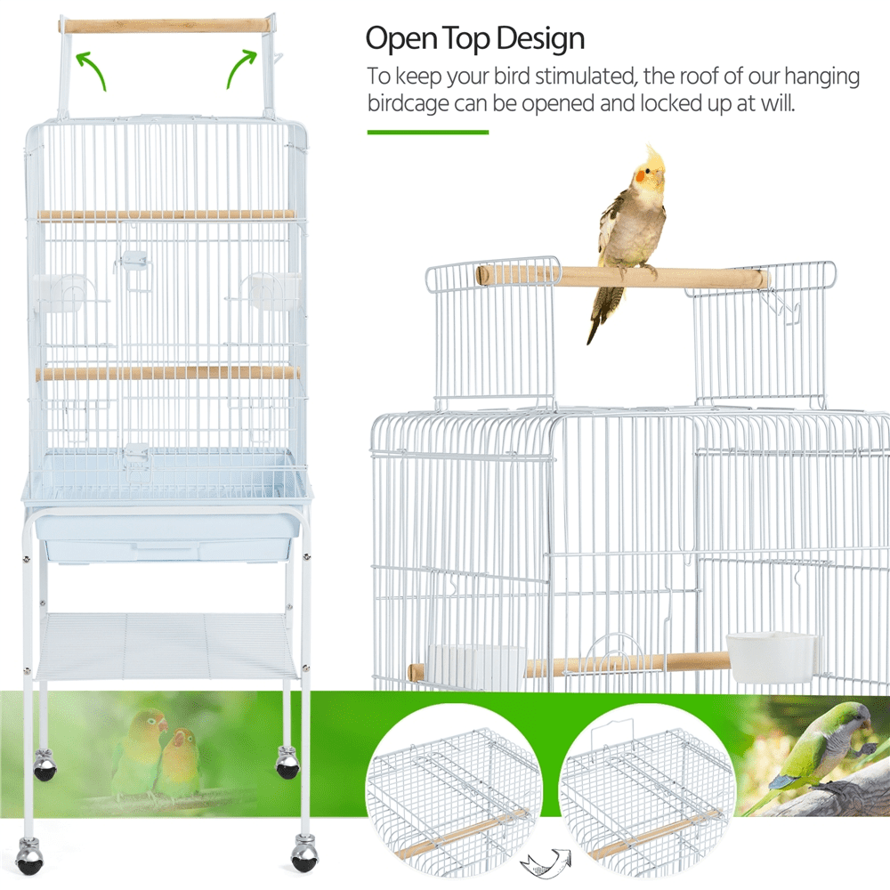 Yaheetech 53.5-inch Open Top Metal Birdcage with Detachable Stand, White