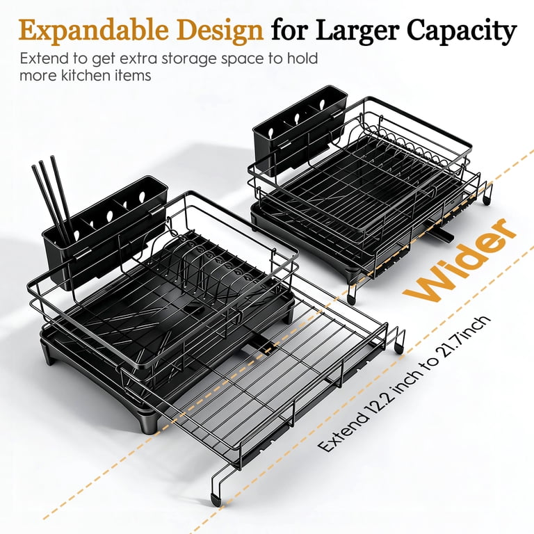 AOKIWO Extendable Dish Drying Rack, Stainless Steel, Black photo 6