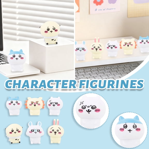 Gaiwos 6 PCS Chikawa Figure Decorations 1.5 inches, Cute Cartoon Standing Chikawa Figurine, for Desktop Computer Notebook Office Desk Car Dashboard Decor