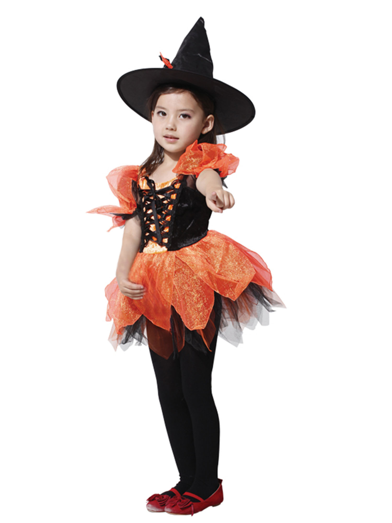 Girls' Sassy Orange Witch Costume Set with Dress and Hat, L