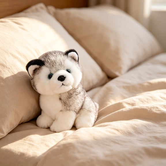 Adorable Husky Stuffed Animal, Soft Cotton Plush Husky Dog Plush Toy with Interactive Funs, Cute Birthday Gifts for Kids Adults,24cm