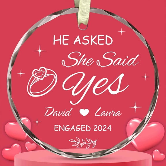 Personalized Engagement Gifts for Couple - Engaged Gifts - He Asked She Said Yes - Happy Engagement Gifts for Her, Bride, Bride to Be, Fiance Gifts for Women, Bridal Shower Glass Ornaments