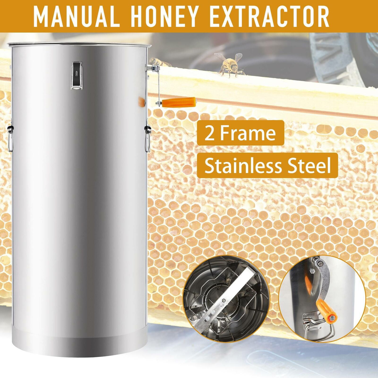 Details about   Manual Bee Honey Extractor Stainless Steel Tank 2Frame Beekeeping Bee Hive Equip 