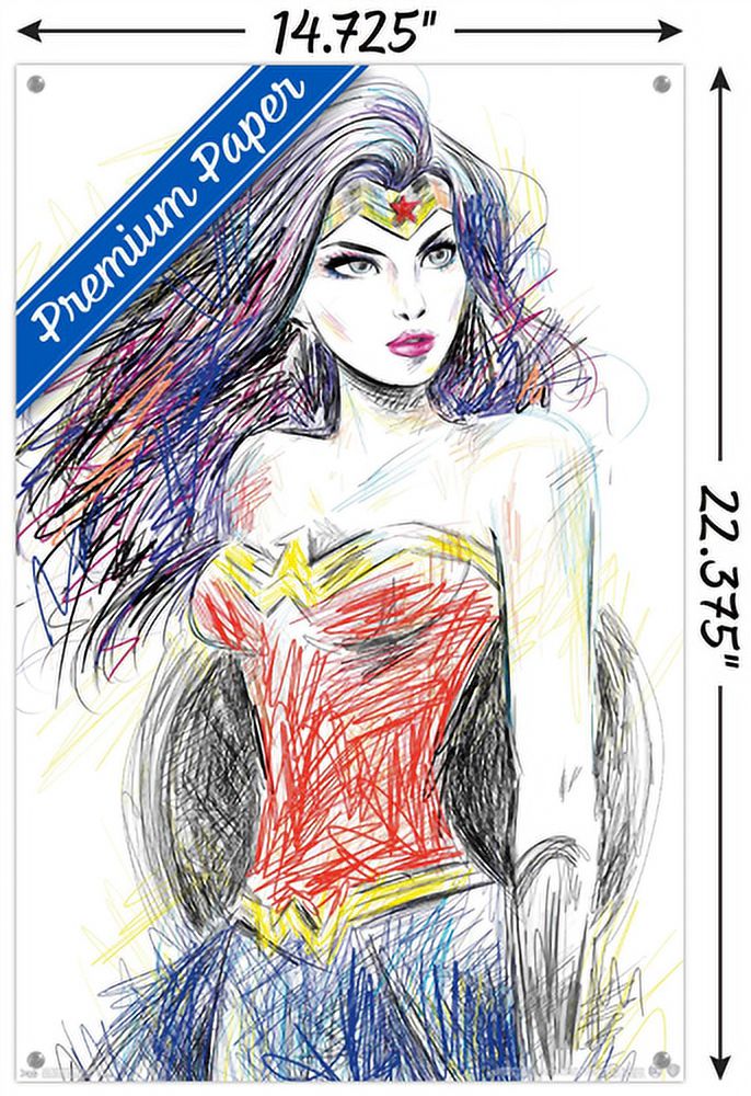 DC Comics - Wonder Woman - Sketch Wall Poster with Push Pins, 14.725" x 22.375"