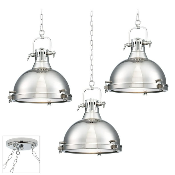 Possini Euro Design Chrome Dome Swag Pendant Chandelier Modern Industrial 3 Light Fixture Dining Room House Foyer Kitchen Island Com Possini Euro Design Chrome Dome Swag, Chrome 3 Light Island Chandelier