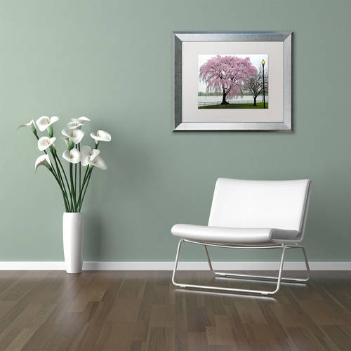 Trademark Fine Art "Cherry Tree" Canvas Art by CATeyes, White Matte, Silver Frame